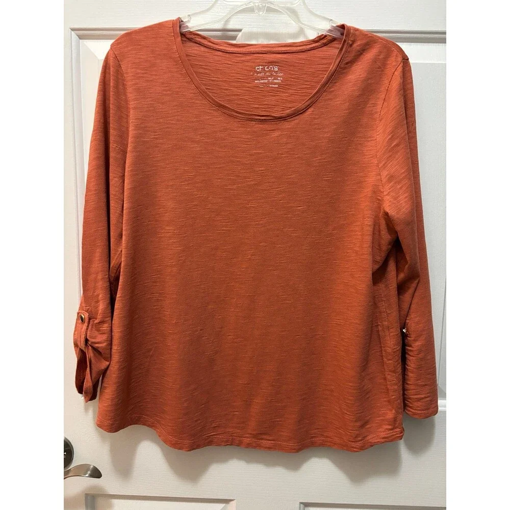 Chicos The Ultimate Tee Large Adjustable Sleeves Peach Modal & Cotton